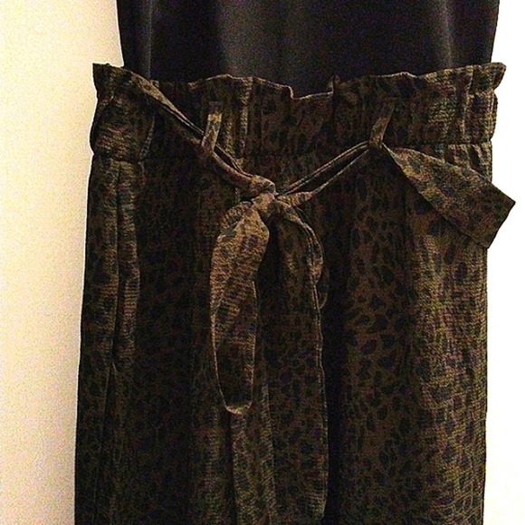 Charlie's Angels Jumpsuit Black Top Leopard Bottoms Sleeveless Wide Sz S Olive - Picture 5 of 10